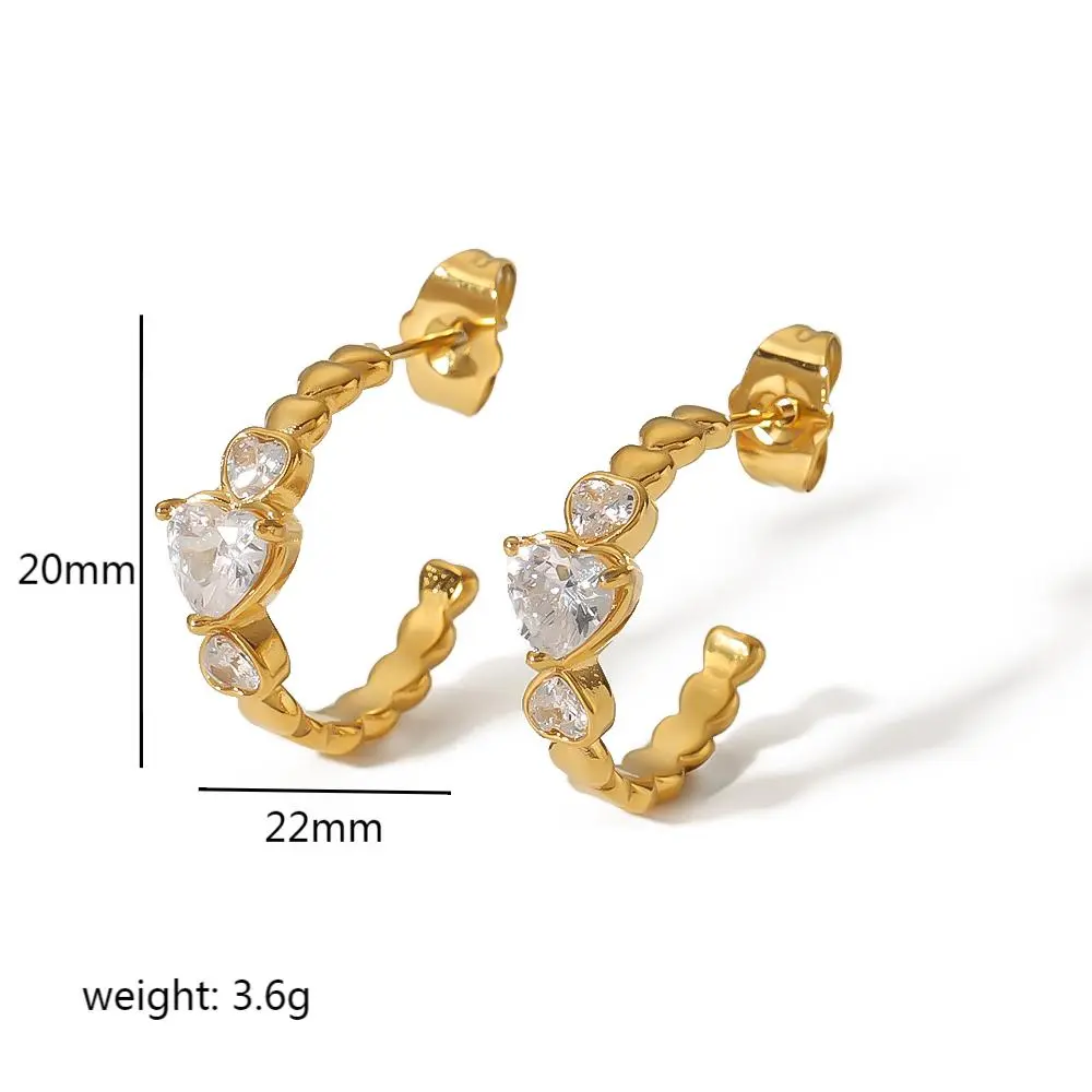 1 par de aretes tipo botón de acero inoxidable chapados en oro de 18 quilates con forma de corazón de la serie Simple para mujer h5 Imagen2